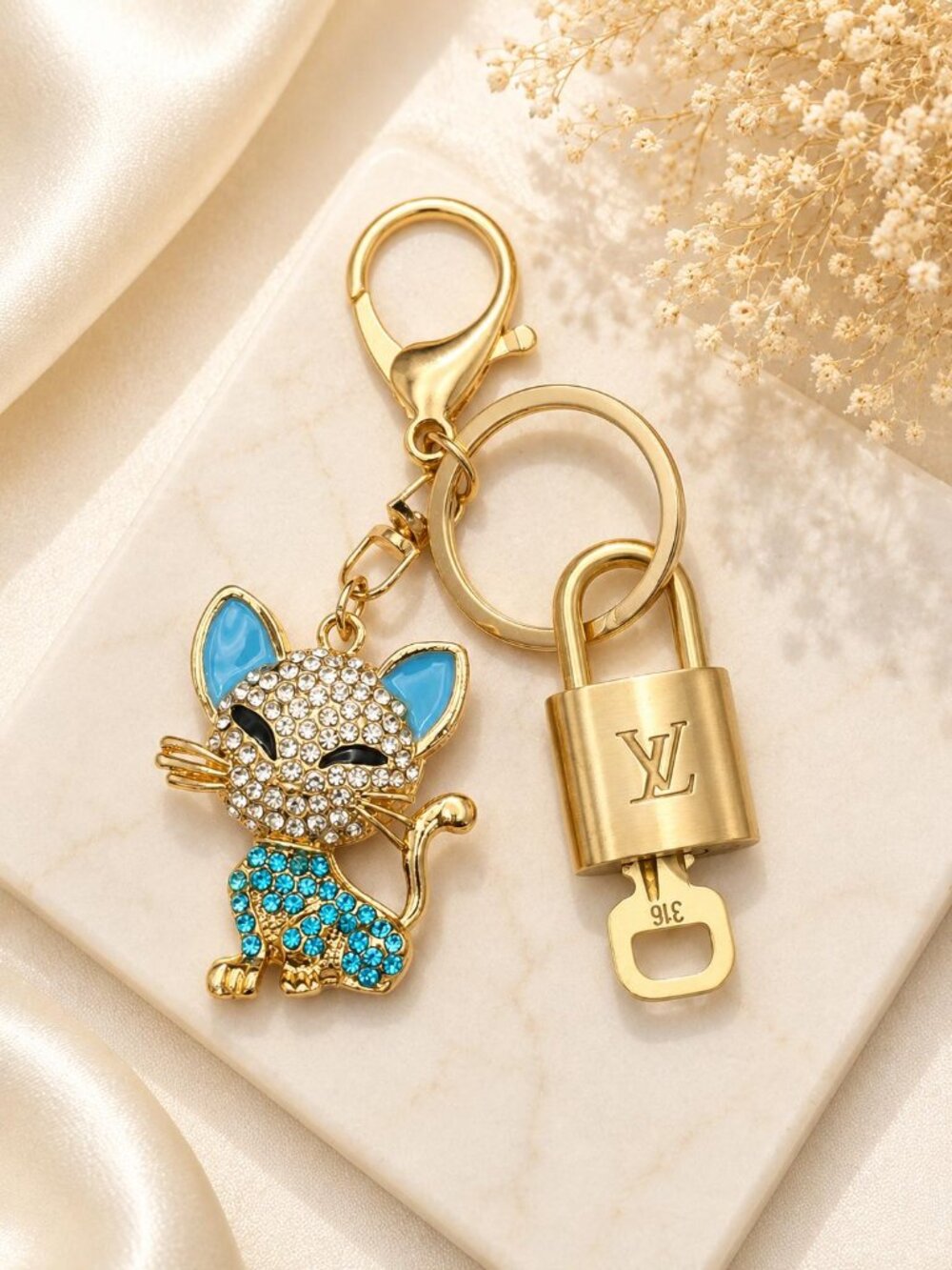 Louis Vuitton Gold Lock 🔑 Authentic LV Padlock + Unbranded Cat Bag Charm